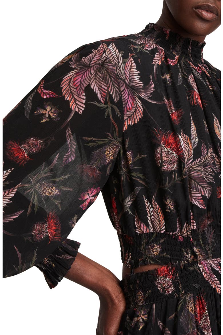 Harriet Harris Floral Print Long Sleeve Midi Dress, Alternate, color, BLACK