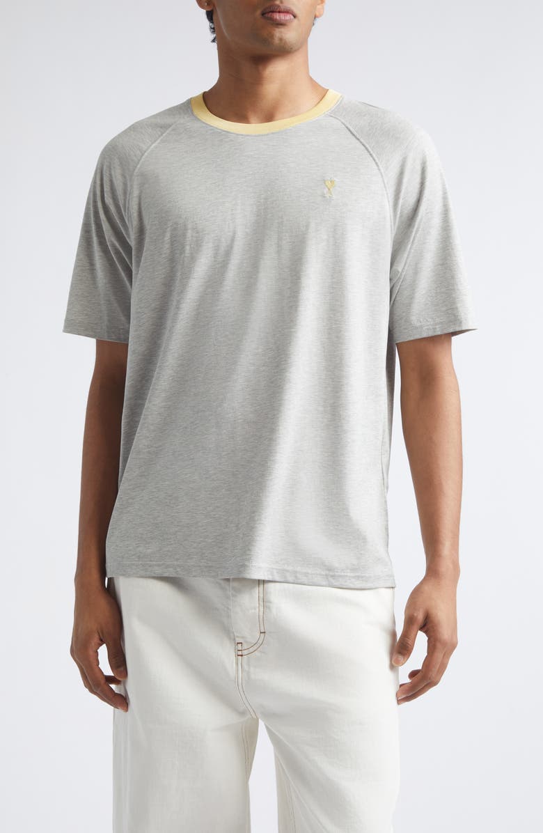 AMI PARIS Ami de Coeur Embroidered Cotton Ringer T-Shirt, Main, color,