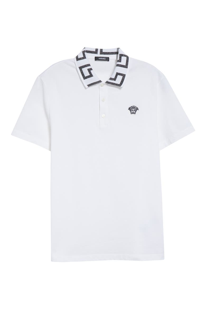 Metallic Greca Collar Piqué Polo, Alternate, color, WHITE ANTRACHITE