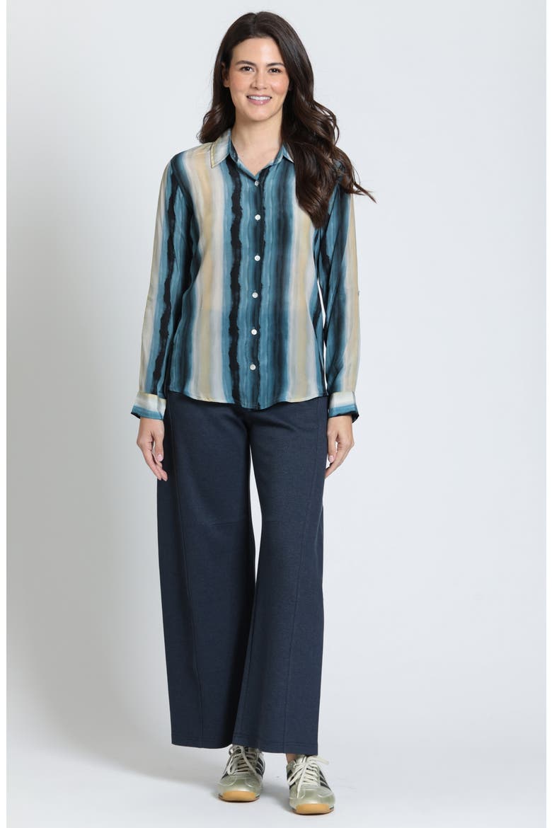 Vertical Print Roll-Tab Sleeve Button-Up Shirt, Alternate, color, DEEP TEAL/STONE
