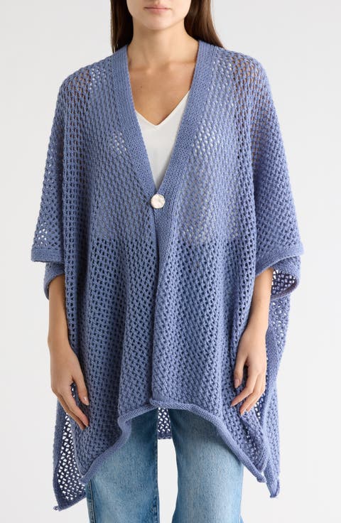 Open Knit Button Front Ruana
