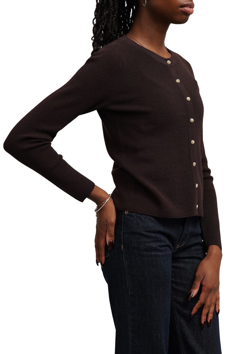 Waffle Cardigan, Alternate, color, HICKORY BROWN