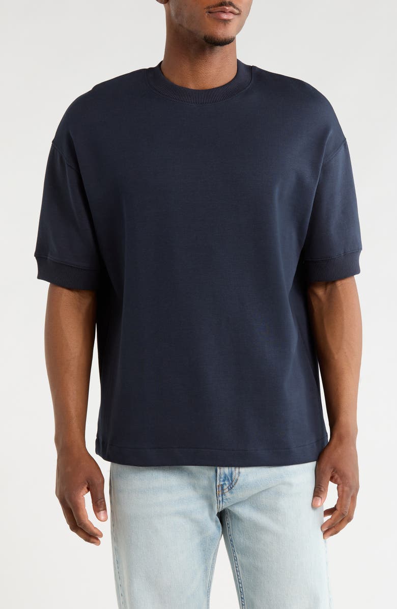 DENIM AND FLOWER Crewneck Cotton Blend T-shirt, Main, color, Navy