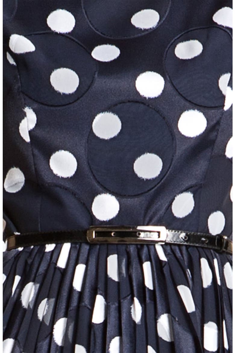 Pleated Burn Out Dot Fit & Flare Dress, Alternate, color, NAVY