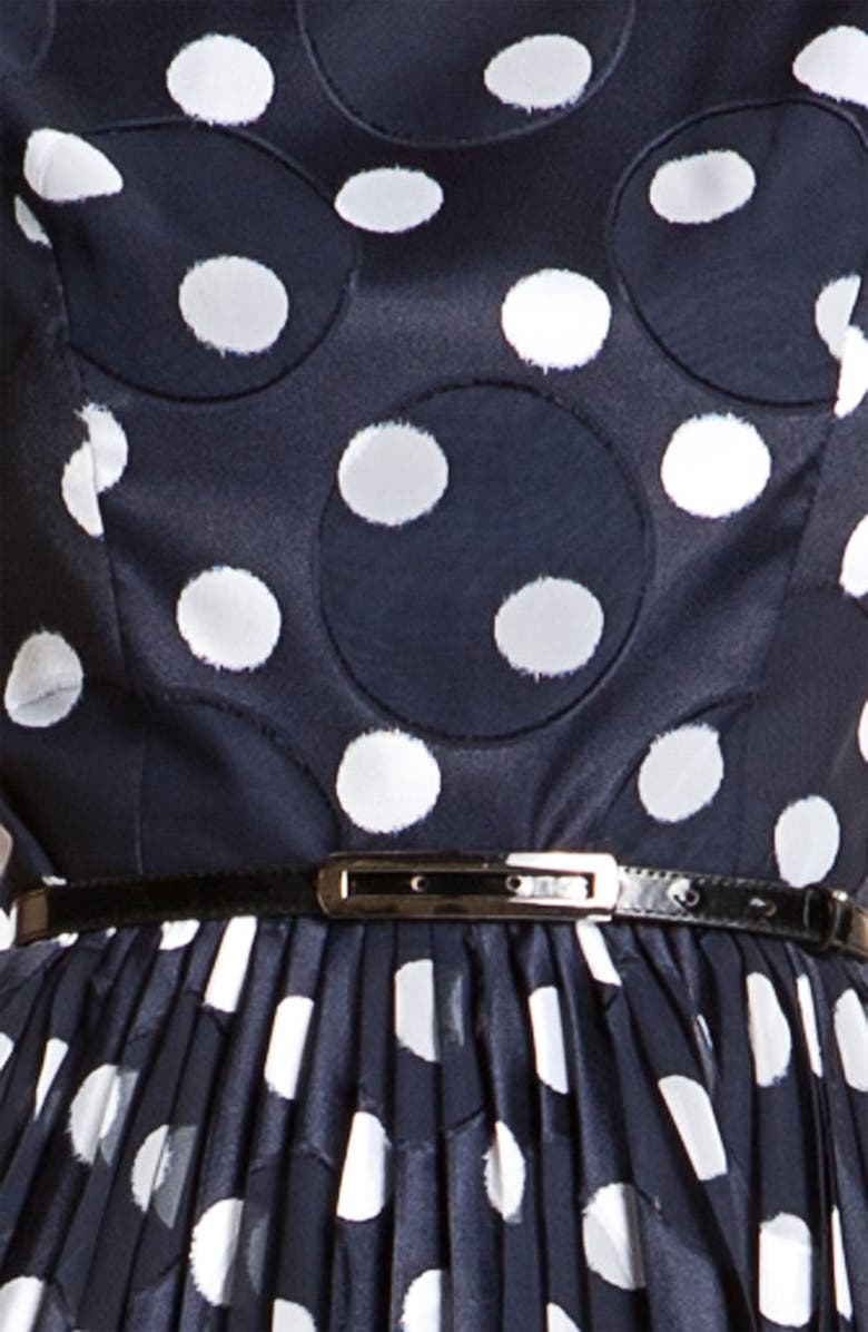 Adrianna Papell Pleated Burn Out Dot Fit & Flare Dress, Alternate, color, 