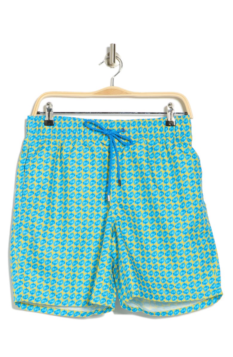 Bugatchi Fish Print Swim Trunks, Alternate, color,