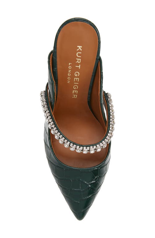 Kurt Geiger Duke Crystal Strap Pointed Toe Mule In Dark Green