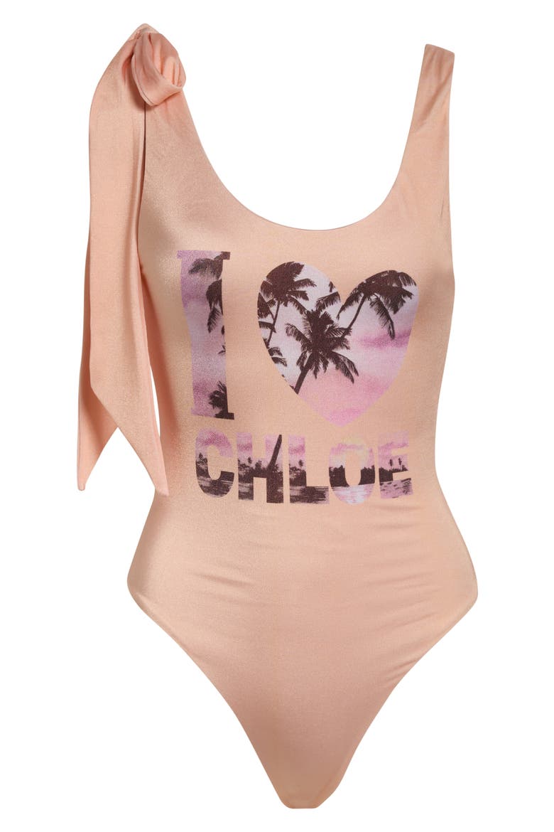 Retro I Love Chloé One-Piece Swimsuit, Alternate, color, APRICOT PINK