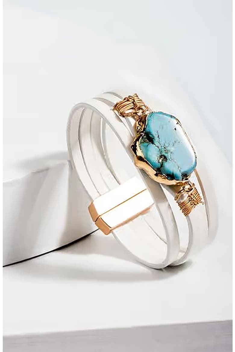 Turquoise Stone Leather Wrap Bracelet, Alternate, color, IVORY