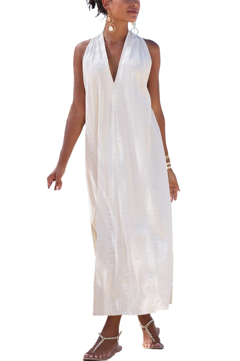 Metallic Column Maxi Dress, Main, color, Ivory Gold