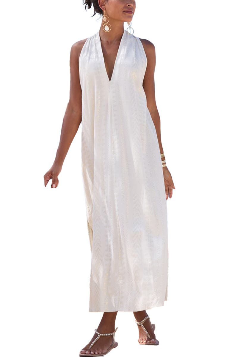 LASCANA Women's Metallic Column Maxi Dress, Main, color, Ivory Gold