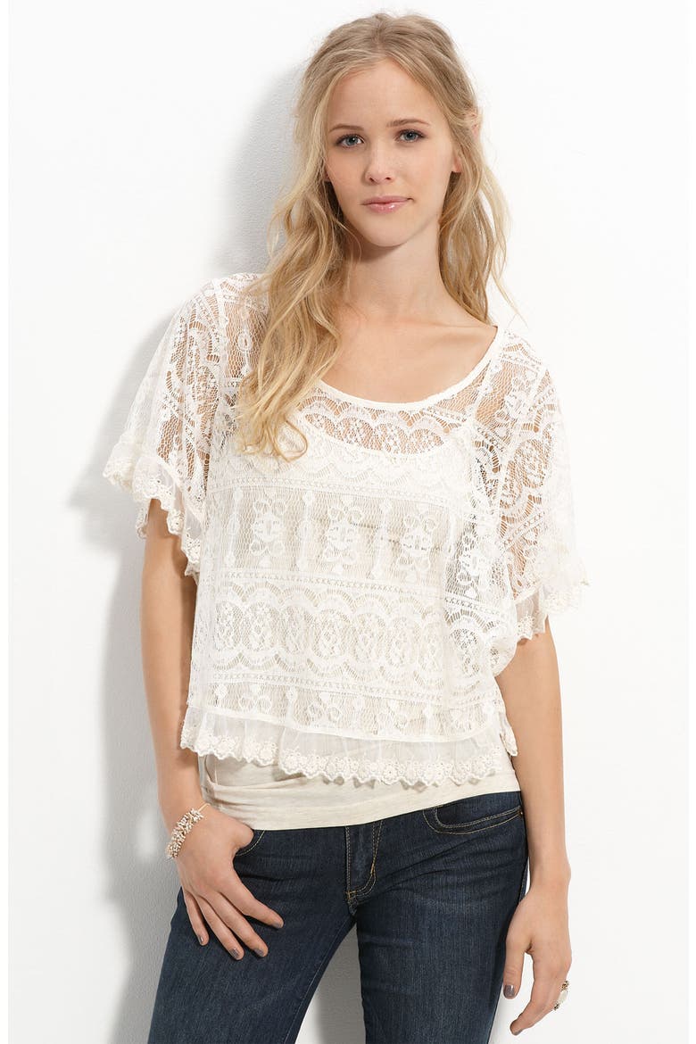 Chloe K Crop Lace Tee, Main, color, CREAM