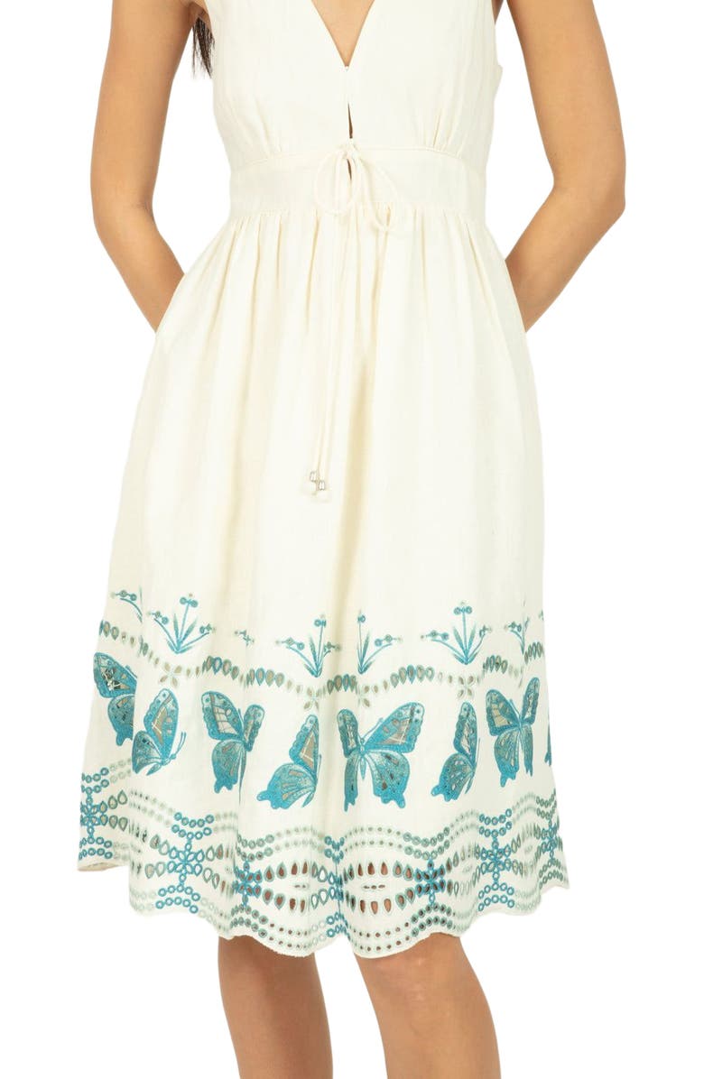SECRET MISSION Verona Dress, Alternate, color, Crème & Multi Blue Embroidery