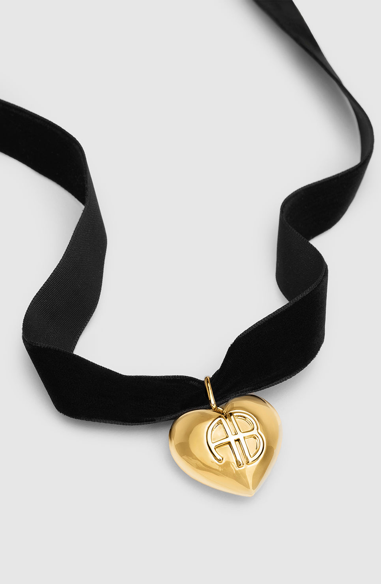 ANINE BING Chunky Heart Velvet Choker, Alternate, color, 