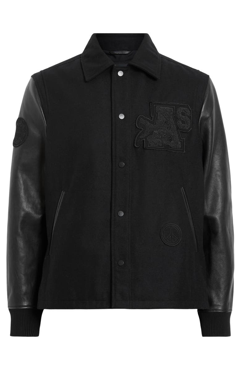 AllSaints Warrenton Wool & Leather Bomber Jacket, Alternate, color, 