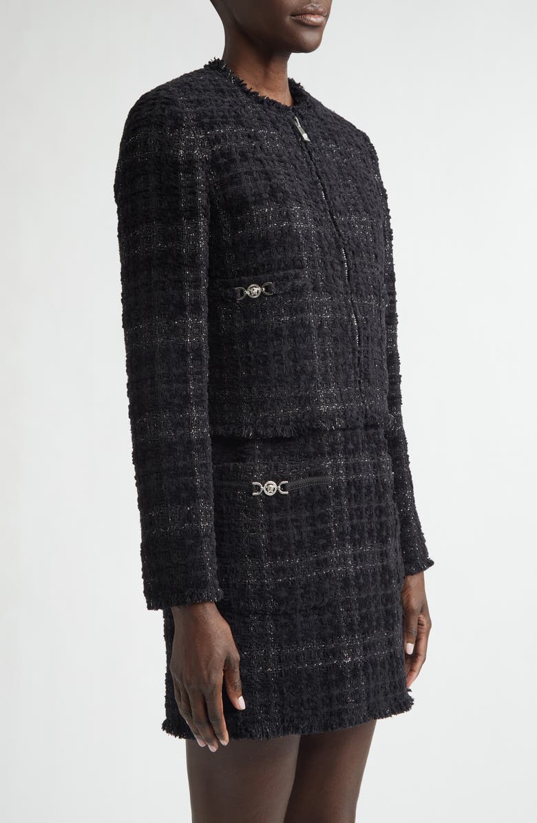 Versace Medusa '95 Metallic Tweed Jacket, Alternate, color, Black