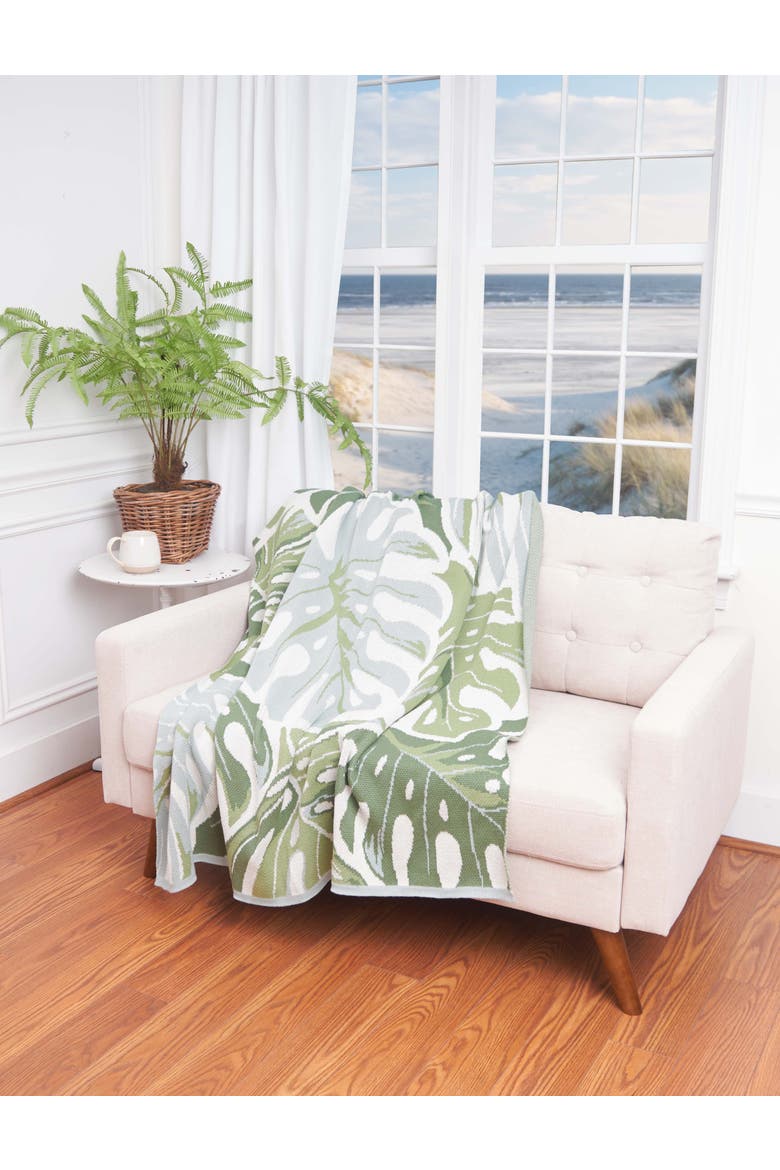 Monstera Woven Knit Throw Blanket 50" x 60", Alternate, color, Green