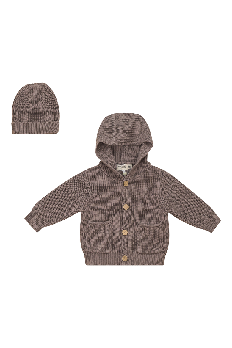 Knit Hoodie Jacket with Matching Hat, Main, color, Mink