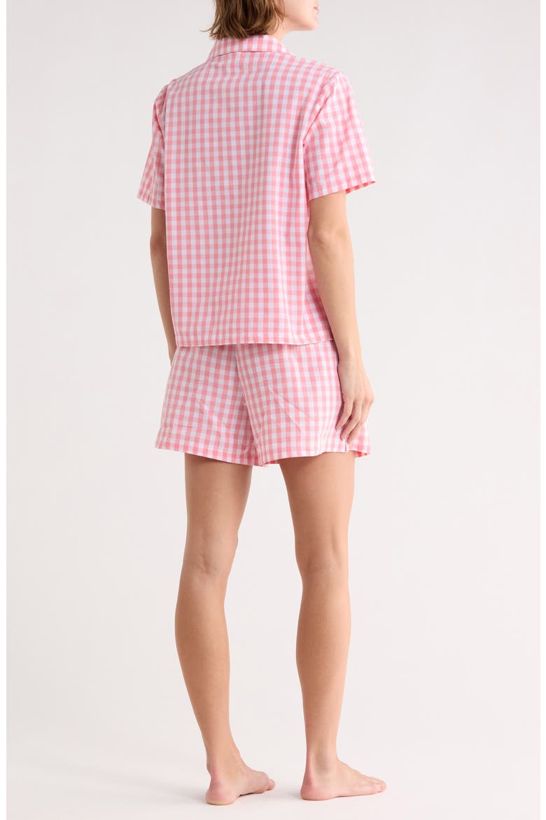 Cotton Short Sleeve Shirt & Shorts Pajamas, Alternate, color, WHITE- PINK Q ELLA GINGHAM