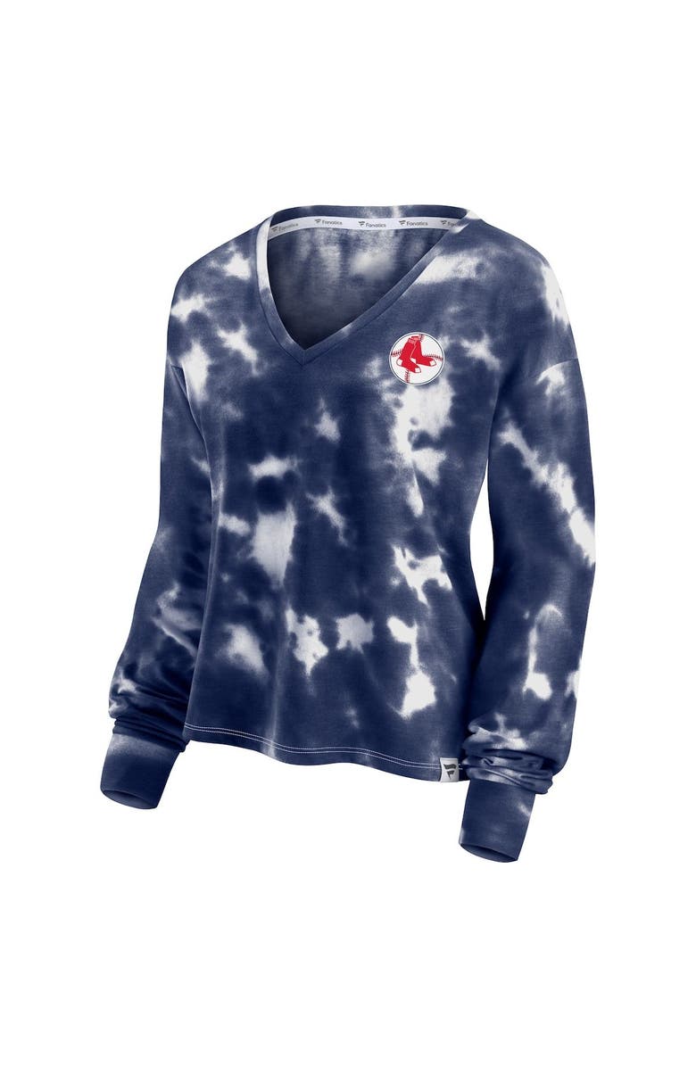 FANATICS Women's Fanatics Branded White/Navy Boston Red Sox Tie-Dye V-Neck Pullover Cropped Tee, Alternate, color, 