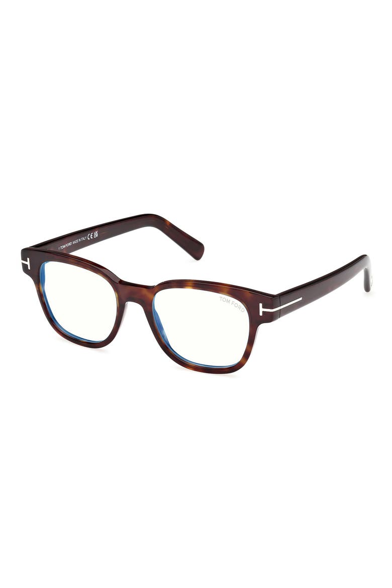 50mm Square Blue Light Blocking Glasses, Alternate, color, HAVANA ECO / T LOGO