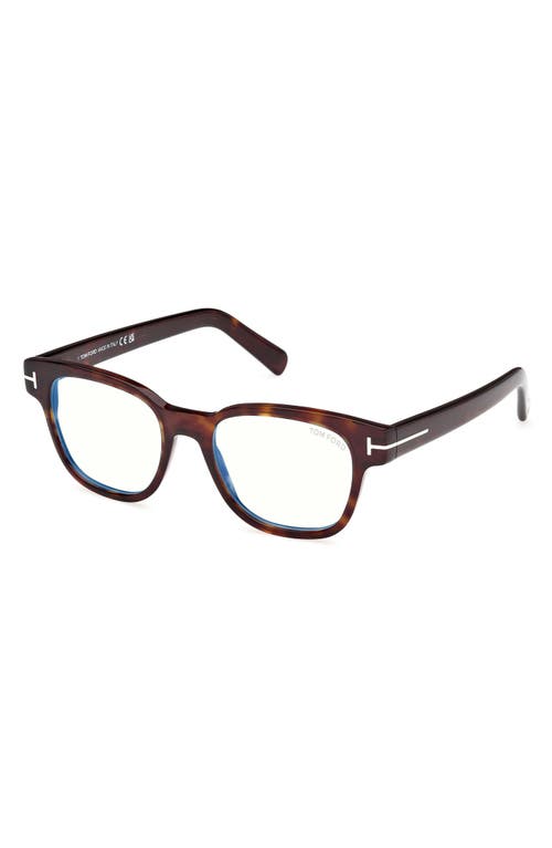 Tom Ford 50mm Square Blue Light Blocking Glasses In Havana Eco/t Logo