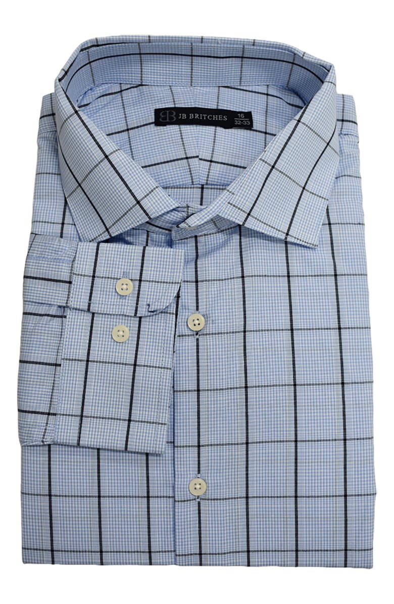 JB Britches Trim Fit Plaid Button-Down Dress Shirt, Alternate, color, Light Blue