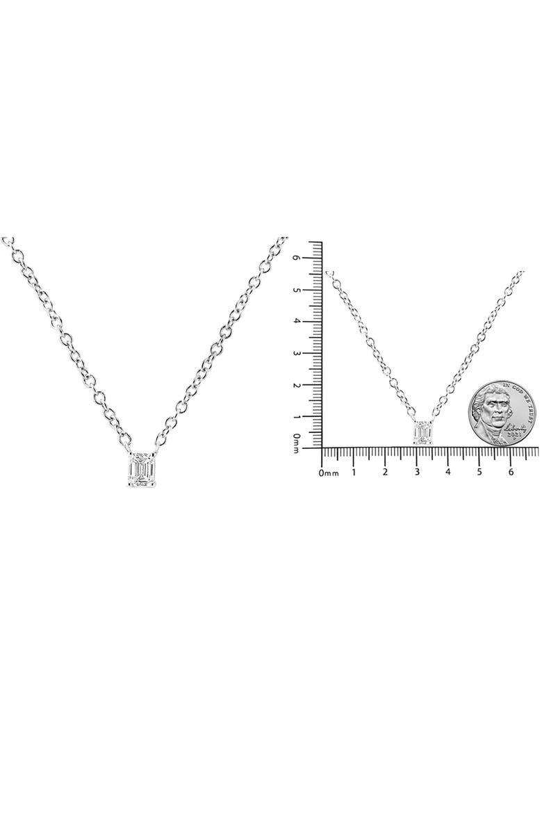 14K White Gold 1/5 Cttw Emerald Shape Solitaire Diamond 18" Pendant Necklace, Alternate, color, White Gold