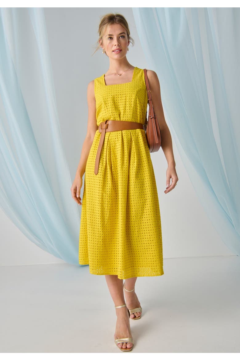 Sleeveless Eyelet Midi Dress, Alternate, color, GOLDEN CITRUS
