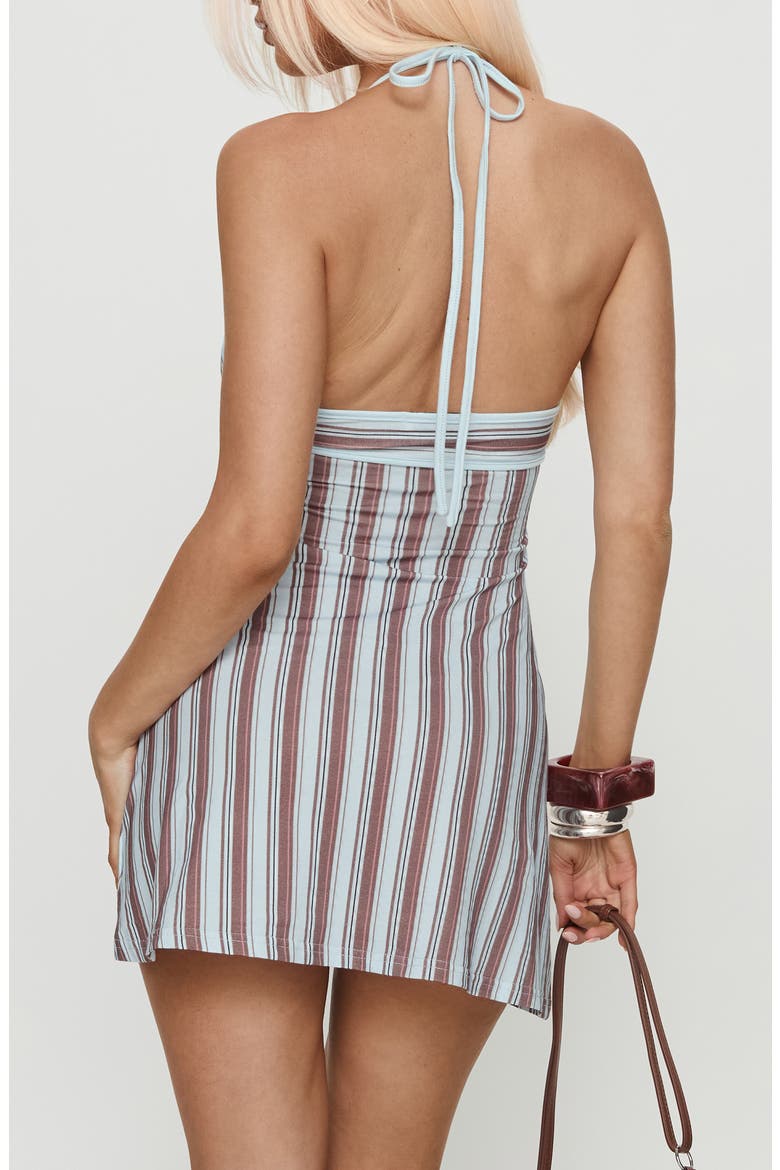 Mishie Stripe Halter Minidress, Alternate, color, BLUE / BROWN STRIPE