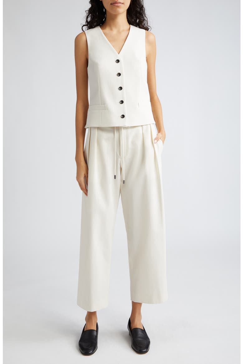 Pleated Stretch Wool Drawstring Pants, Alternate, color, IVORY