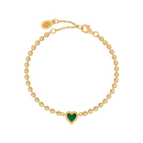 Malachite Heart Gold Plated Charm Bracelet Blessed & Peaceful