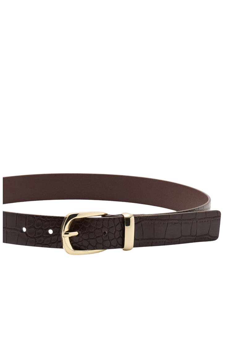 Croc Embossed Faux Leather Belt, Alternate, color, BROWN