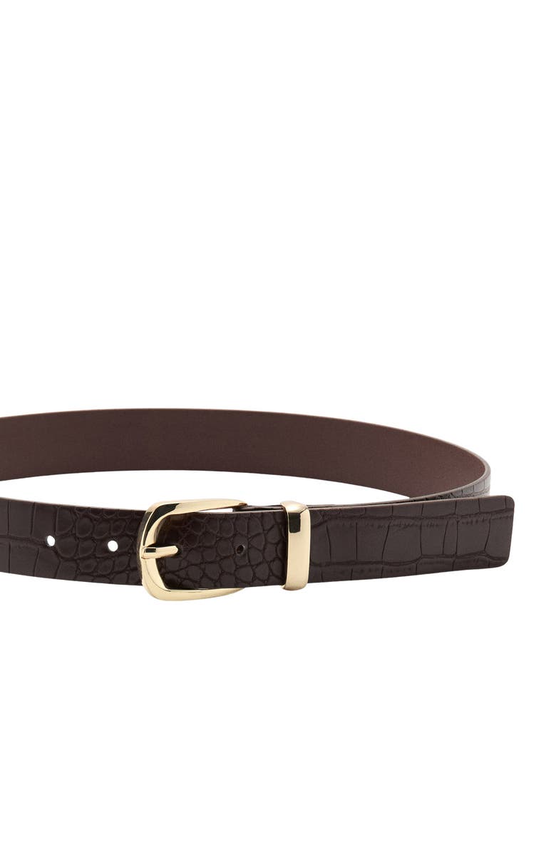MANGO Croc Embossed Faux Leather Belt, Alternate, color, Brown