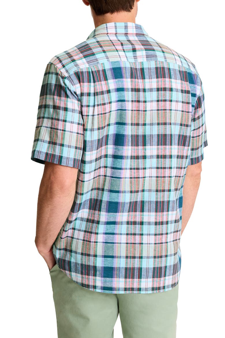 Barbados Breeze Tavira Check Short Sleeve Stretch Linen Blend Button-Up Shirt, Alternate, color, ROCOCO BLUE