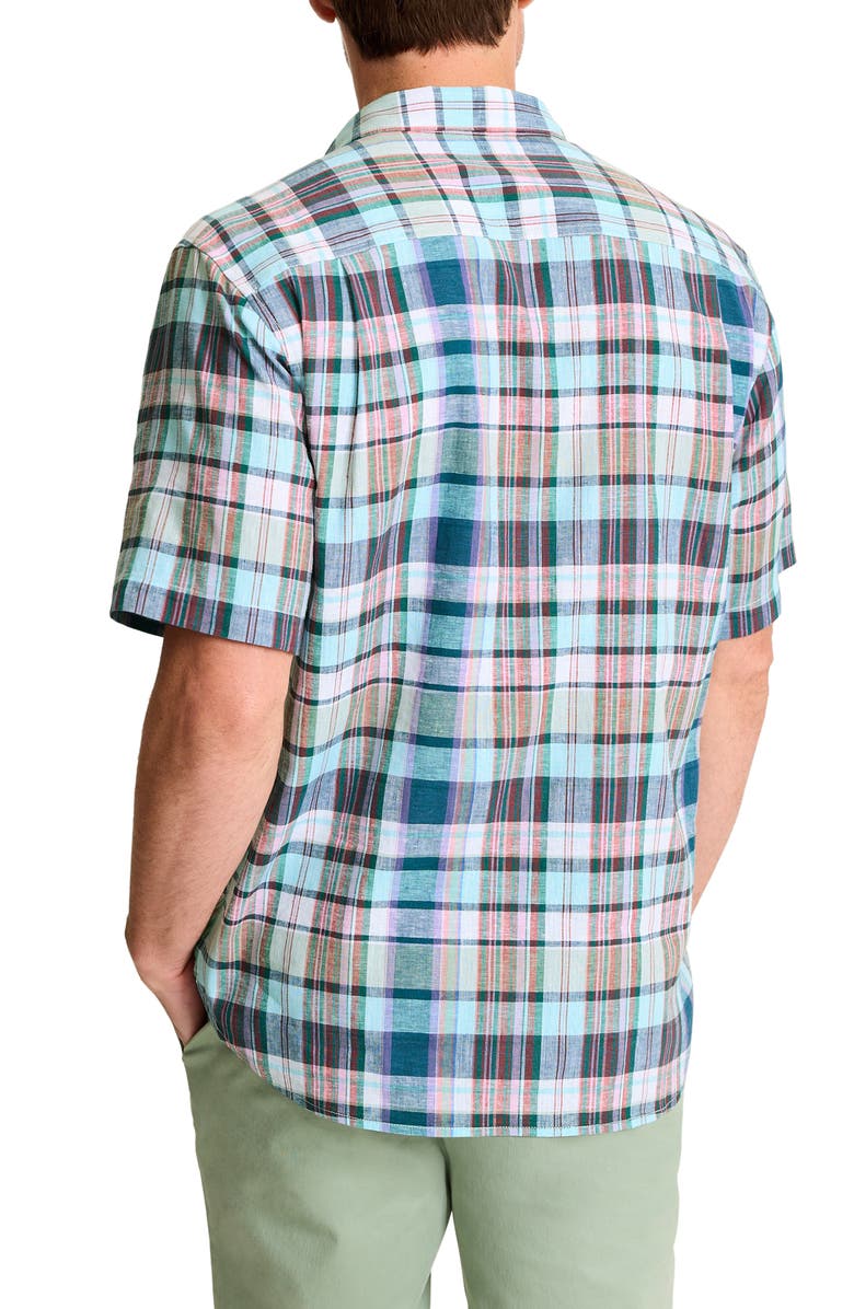 Tommy Bahama Barbados Breeze Tavira Check Short Sleeve Stretch Linen Blend Button-Up Shirt, Alternate, color, Rococo Blue