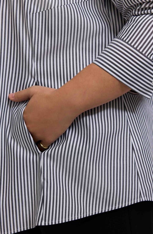 Foxcroft Cici Stripe Cotton Tunic Blouse In Blue