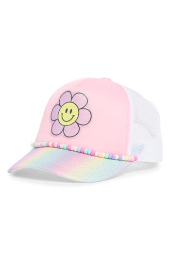 Shop Capelli New York Kids' Flower Smiley Trucker Hat In Pink Multi Combo