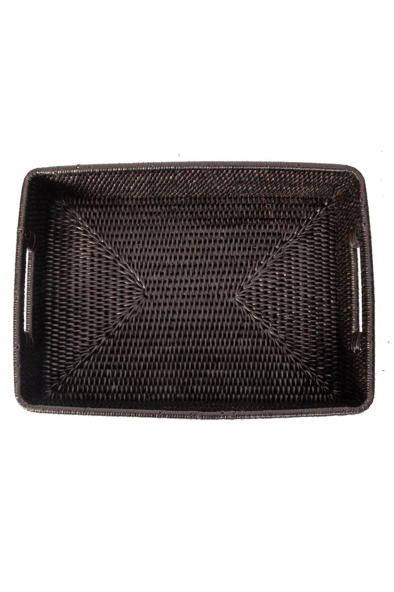 Rectangular Rattan Storage Basket, Rounded Corners, Alternate, color, Tudor Black