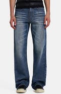 JADED LONDON Distressed Straight Leg Jeans with Faux Leather Italy Flag Panel