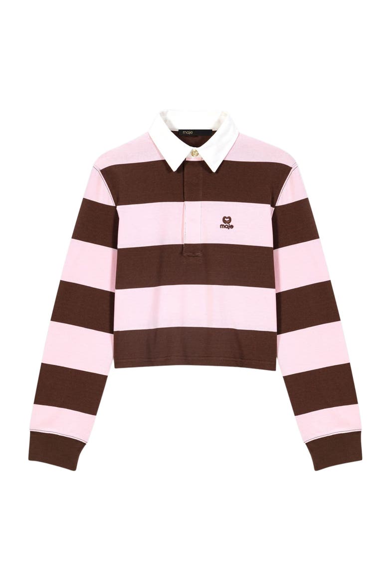 Striped polo sweatshirt, Alternate, color, Brown/pink