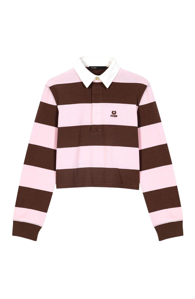 maje Striped polo sweatshirt, Alternate, color, Brown/Pink