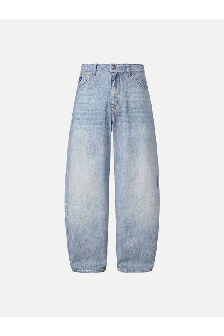 Inverted Graphic Baggy Barrel Jeans, Alternate, color, Blue