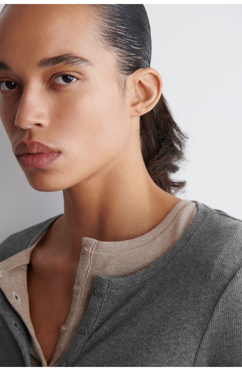 COS Long-Sleeved Henley Top, Alternate, color, Gray Mélange