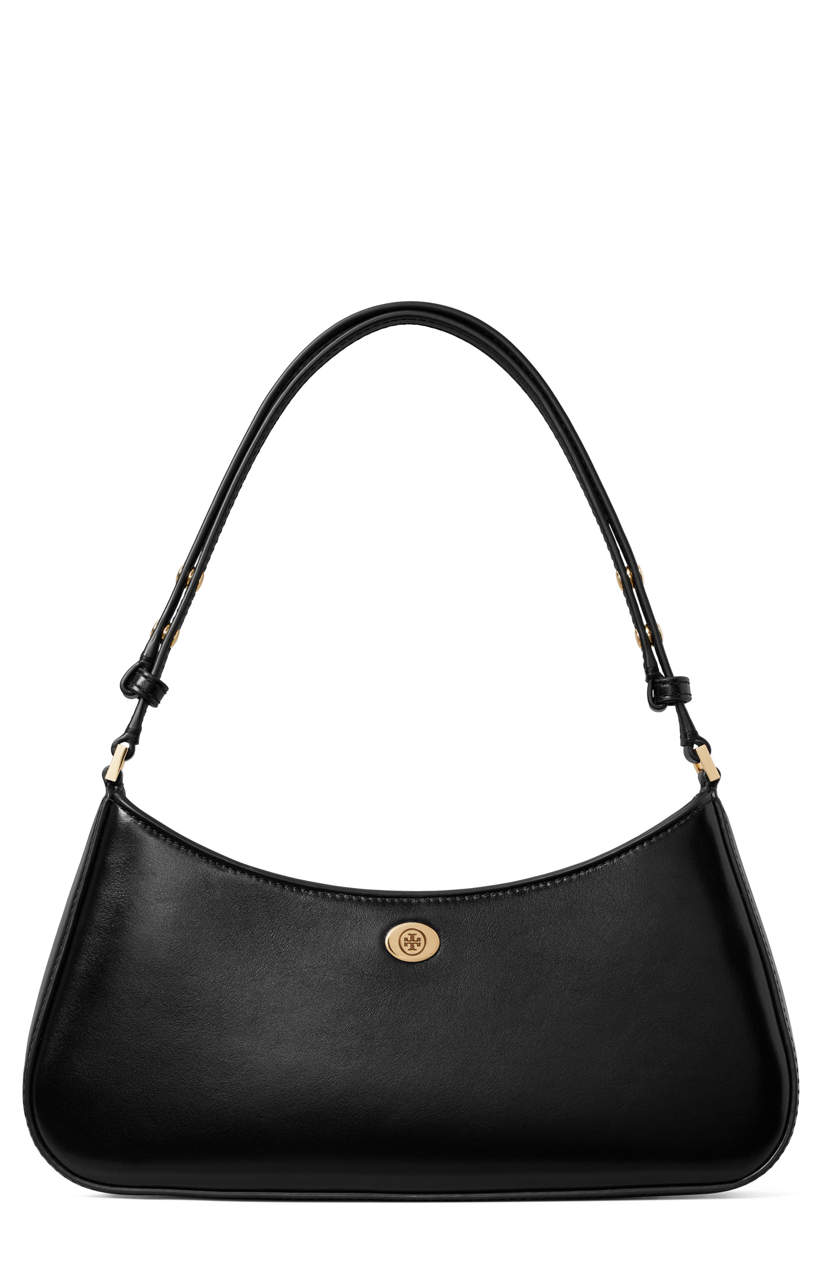 Tory Burch Robinson Leather Zip Top Shoulder Bag, Main, color, Black
