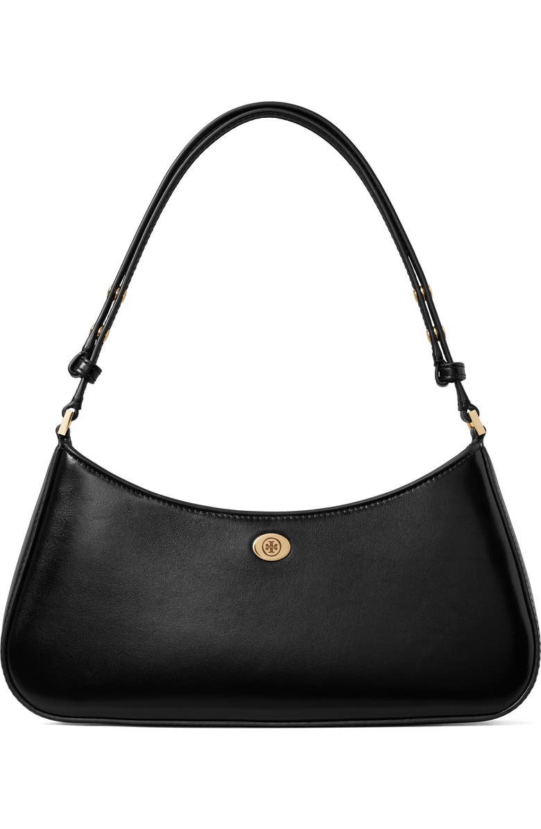 Tory Burch Robinson Leather Zip Top Shoulder Bag, Main, color, Black