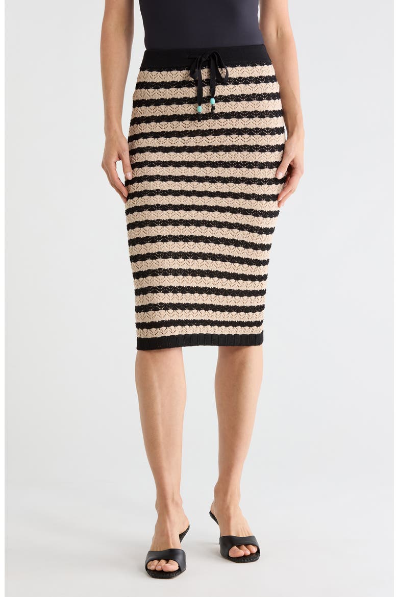 Lacen Pointelle Knit Skirt, Main, color, BLACK/ NATURAL STRIPE