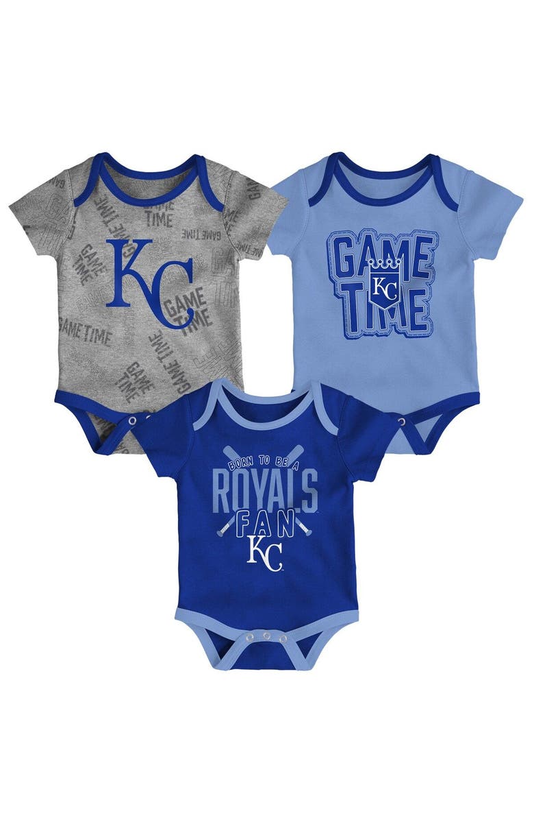 Outerstuff Newborn & Infant Kansas City Royals Royal/Light Blue/Heathered Gray Game Time Three-Piece Bodysuit Set, Main, color, Royal