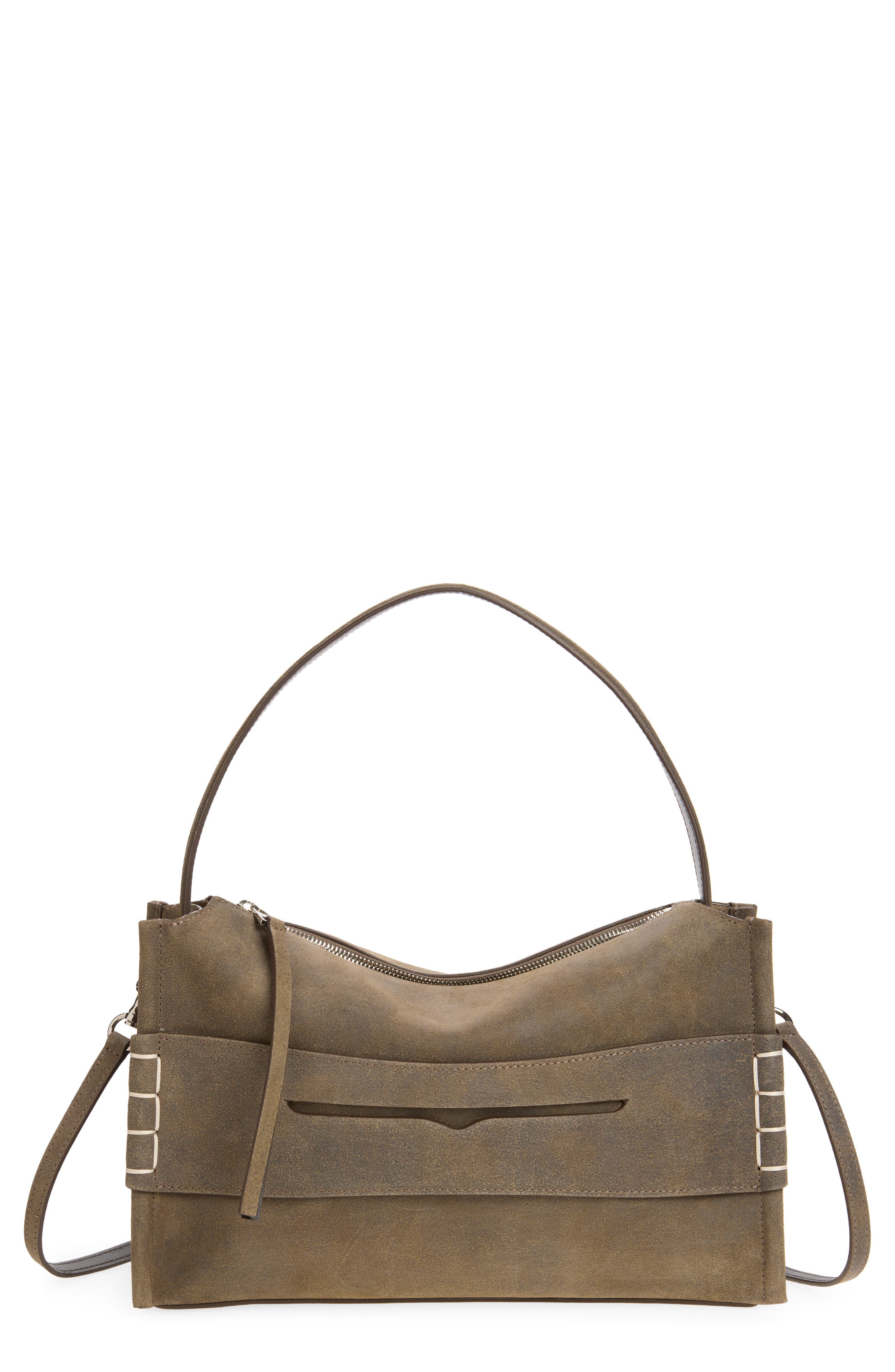 Medium Loafer Leather Bag, Main, color, DARK TAUPE