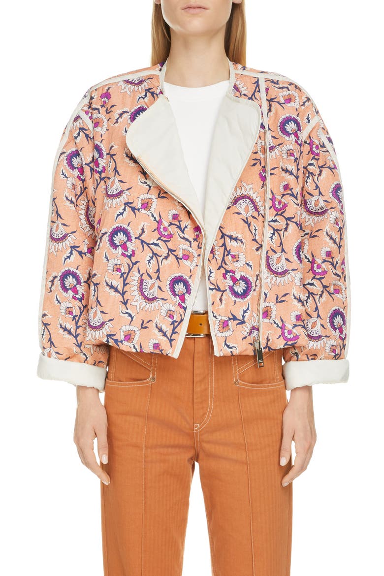 Amidala Floral Print Reversible Asymmetric Crop Jacket, Main, color, PAPAYA